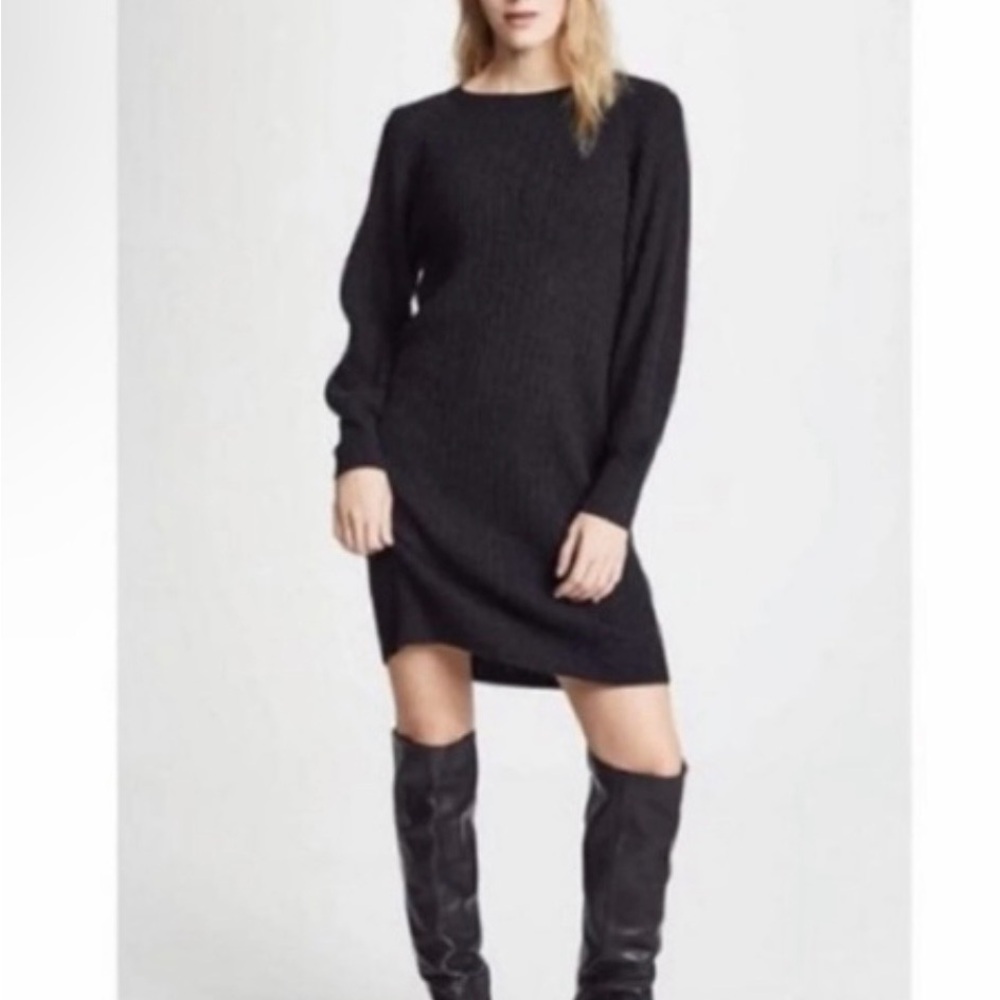 Vince Ribbed Wool Cashmere Knit Sweater Dress in Heather Carbon Charcoal Grey